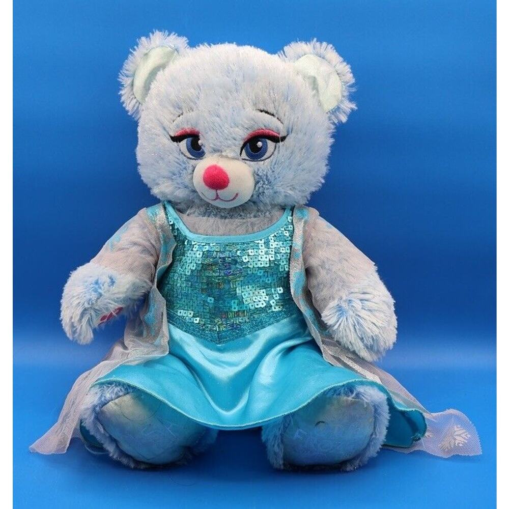 Build A Bear BAB Disney Frozen Elsa Stuffed‎ Plush Bear 17” With Sparkle Dress